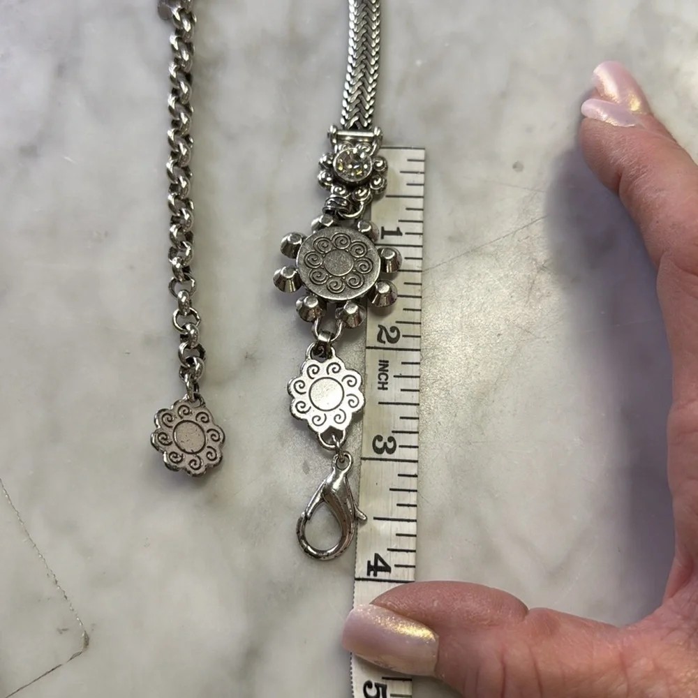 BRIGHTON Silver Toned Rhinestone Embellished Chain Belt Size M